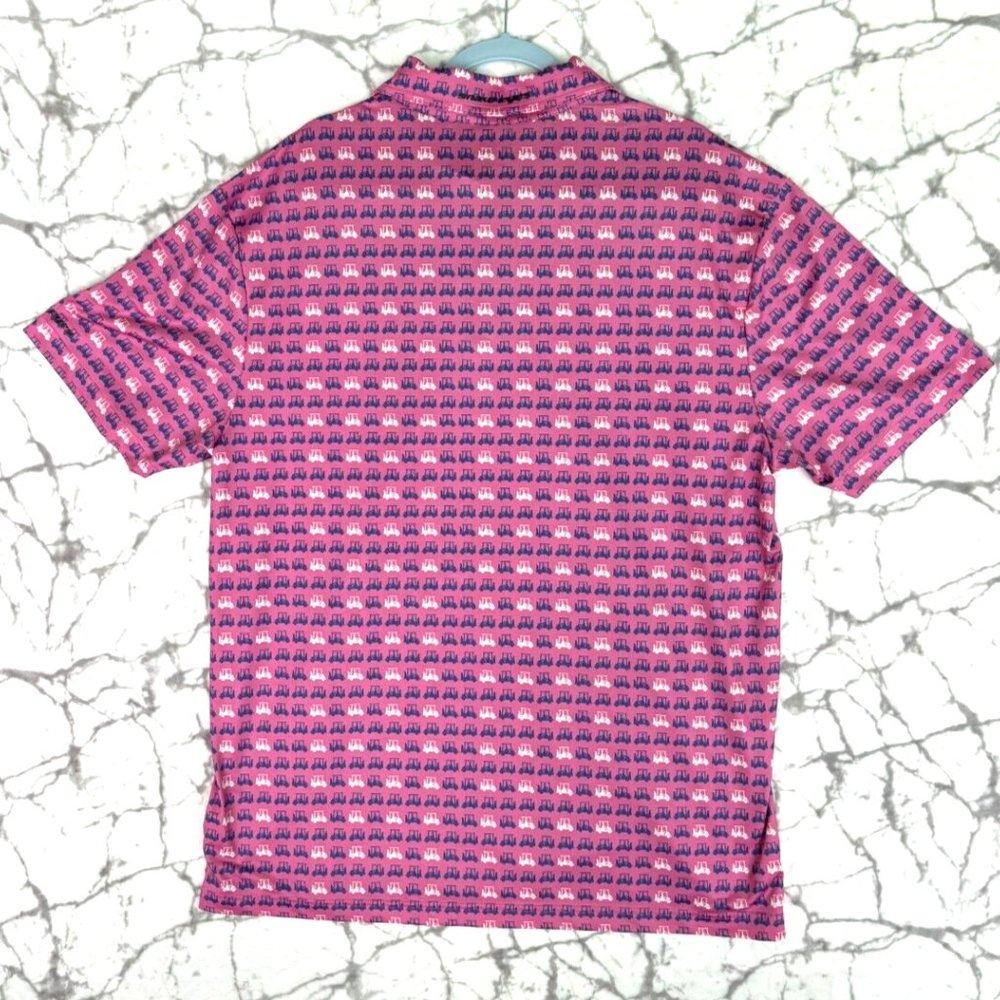 SNAKE EYES Golf Polo Shirt Men's XL Bright Pink Blue White Golf Carts Allover - Picture 8 of 11